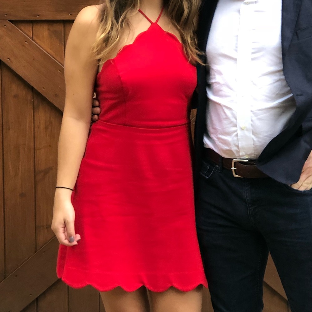 LuLu’s red scalloped halter dress